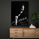 İmzalı Atatürk - Siyah Beyaz Sanatsal Portre Kanvas Tablo