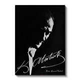 İmzalı Atatürk - Siyah Beyaz Sanatsal Portre Kanvas Tablo