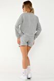 Yuvarlak Yaka Uzun Kol Oversize Sweat Beli Lastikli Şort Takım