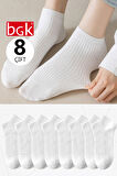 Unisex 8 Çift Pamuklu Basic Derbili Çorap (Siyah-Beyaz)
