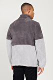 Erkek A.melanj G.melanj Standart Fit Bato Yaka Kanguru Cepli Çift Renkli Sherpa Polar Sweatshirt