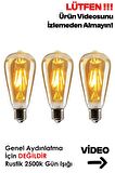 Rustik Led Ampul 3'lü Eko Paket Dekoratif Vintage Aydınlatma Amber Rengi St64 Tasarruflu Ampül