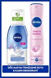 NIVEA Çift Fazlı Göz Makyaj Temizleme Suyu 125ml ve Kadın Sprey Deodorant Pearl&Beauty 150ml, 72 Saat Anti-perspirant Koruma