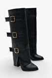 Kadın Kemer Detaylı Sivri Burun Çizme Asse Siyah