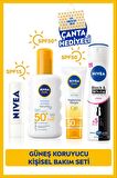 Nivea Sun Güneş Koruyucu Sprey 200ml, Q10 Yüz Kremi 50ml, Dudak Bakım Kremi, Deodorant 150ml, Çanta Hediye