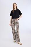 DeFacto Straight Fit Gabardin Palazzo Pantolon Yüksek Bel Yılan Desenli Uzun Boy D1229AX25SPBK81