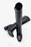 Lojo kadın Sivri Burun Yandan Fermuarlı Topuklu Günlük Çizme İroles Siyah