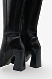 Lojo kadın Sivri Burun Yandan Fermuarlı Topuklu Günlük Çizme İroles Siyah