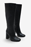 Kadın Fermuarlı Kalın Ökçe Topuklu Çizme İslor Siyah
