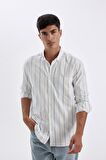DeFacto Regular Fit Polo Yaka Çizgili Oxford Uzun Kollu Gömlek D3500AX24AUBE281