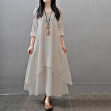 Barbora Günlük Yazlık Salaş Kadın İki Katlı  Elbise bt225krem7