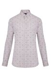 Slim Fit Baskılı Uzun Kol Keten Gömlek
