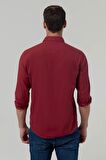 Ds Damat Slim Fit Kırmızı Düz Keten Görünümlü Gömlek 8HC02ORT64265 8HC02ORT64265