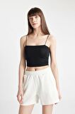 DeFacto İnce Askılı Crop Pamuklu Siyah İç Atlet-Fall in Love Y2249AZ24AUBK81