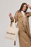 Freedom Baskılı Yatay Kanvas Çanta