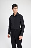 DeFacto Slim Fit Dar Kesim İtalyan Yaka Non Iron Ütü Gerektirmeyen Uzun Kollu Gömlek A7803AX24SPBK27