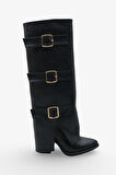 Kadın Kemer Detaylı Sivri Burun Çizme Asse Siyah