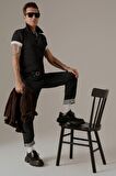 D'S Damat Regular Fit Siyah Pike Dokulu %100 Pamuk Kıvrılmaz Polo Yaka Nakışlı T-Shirt 4HC14ORT51000