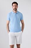 Regular Fit Açık Mavi Pike Dokulu %100 Pamuk Kıvrılmaz Polo Yaka Nakışlı T-shirt 4HC14ORT51000