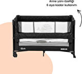 Gulz Beskar Anne Yanı Sallanır Dönenceli Alt Açmalı Oyun Parkı Bebek Beşik 70X120 cm + YATAKLI  Siyah