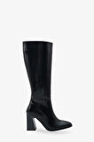 Lojo kadın Sivri Burun Yandan Fermuarlı Topuklu Günlük Çizme İroles Siyah