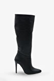 Kadın Sivri Burunlu Topuklu Yandan Fermuarlı Günlük Çizme Masi Siyah