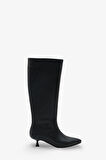 Kadın Sivri Burun Yandan Fermuarlı Topuklu Günlük Çizme Zery Siyah 