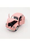 Pembe Metal Beetle Vosvos Araba 12 Cm Diecast Açılır Kapı Çek Bırak Oyuncak Dekor