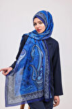 Kamer Scarf Modal Soft Serisi Etnik Desen Şal Saks Mavisi