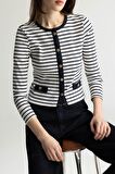 Slim Fit Dar Kesim Bisiklet Yaka Çizgili Uzun Kollu Hırka