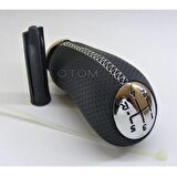 Renault Megane 3-Fluence Deri Vites Topuzu-5 ileri (Delikli Deri & Bej Dikiş)