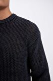 DeFacto %100 Pamuk Relax Fit Bisiklet Yaka Dokulu Triko Kazak D2061AX24AUAR4
