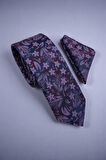 Çiçekli Mor Kravat & Mendil