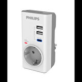 Phılıps Chp8010w/10, Tekli, Akım Korumalı Priz, Pd Hızlı Şarj, 1xusb-c, 2xusb-a, (beyaz)