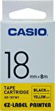 Casio XR-18YW1 Etiket Yazıcısı Kartuşu Sarı Zemin Üzerine Siyah Baskı 18MM Yükseklik - 8 Metre Uzunl