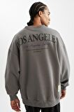 DeFactoFit NBA Los Angeles Lakers Oversize Geniş Kalıp Bisiklet Yaka Sırt Baskılı Kalın Sweatshirt C9254AX24AUGR211