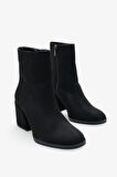 Kadın Yandan Fermuarlı Topuklu Günlük Bot Selans Siyah Süet