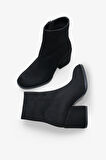 Kadın Yandan Fermuarlı Topuklu Günlük Bot Selans Siyah Süet