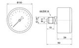 Pakkens 0-160 Bar 50 mm Arkadan Bağlantılı Kuru Manometre G 1/8 inç