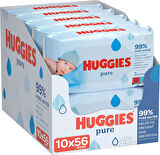 Huggies Saf, hassas bebek ıslak mendili ,%99 su, 10 x 56 bez, aylık kutu