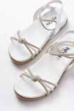 1001-1120 Beyaz Gümüş Taşlı Günlük Kadın Sandalet