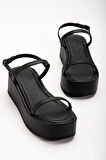 861-1027 Siyah Dolgu Topuk Kadın Sandalet