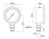 Pakkens 0-100 Bar 50 mm Alttan Bağlantılı Gliserinli Manometre G 1/4 inç