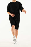 Erkek 2 li Set Cep Baskılı Oversize Comfort Rahat Kesim T-shirt  Şort Takım