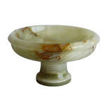 Doğal Oniks Taş Meyve Seti – 6 İnç Ayaklı Çanak, El Yapımı Armut-Elma-Üzüm Dekor, Beyaz & Kahve Desenli