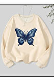 Kelebek Desen Detaylı Bisiklet Yaka İçi Polarlı Sweatshirt