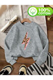 Lıghtnıng Desen Detaylı Bisiklet Yaka İçi Polarlı Sweatshirt
