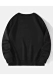 Göğüs Kalp Baskılı Bisiklet Yaka İçi Polarlı Sweatshirt