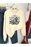 Baskılı Bisiklet Yaka İçi Polarlı Sweatshirt