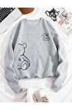Ayıcık Desen Detaylı Bisiklet Yaka İçi Polarlı Sweatshirt